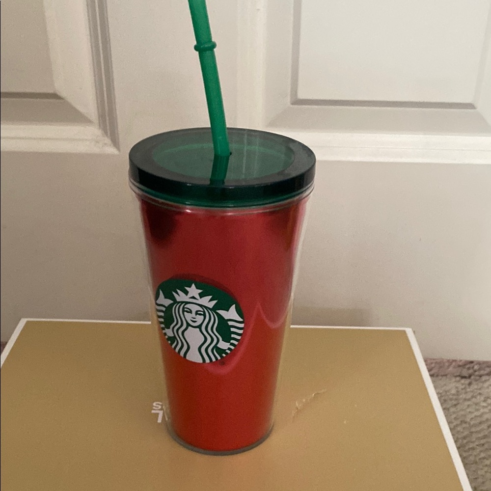 Starbucks Red Tumbler with Green Straw
